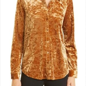 L'AGENCE Velvet Button-Down Shirt in Rich Gold